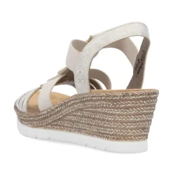 Women Rieker Elasticated Wedge Sandal - Beige Metallic