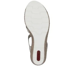 Women Rieker Elasticated Wedge Sandal - Beige Metallic