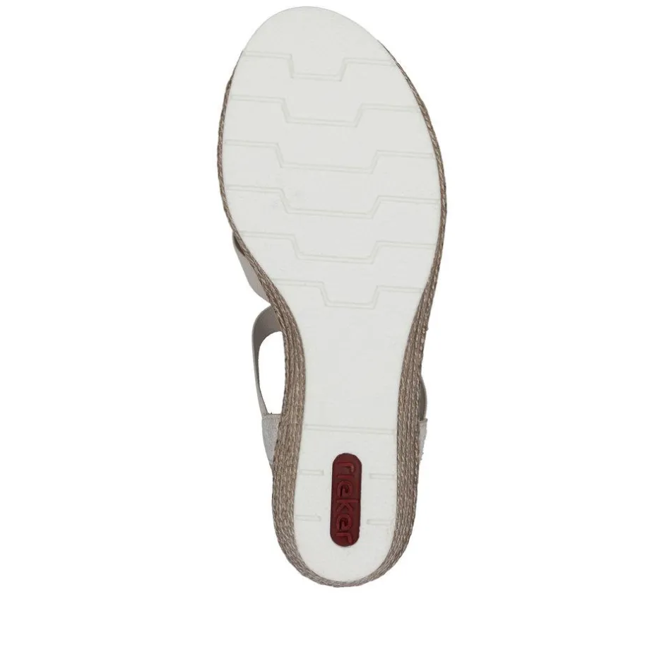 Women Rieker Elasticated Wedge Sandal - Beige Metallic
