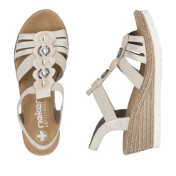 Women Rieker Elasticated Wedge Sandal - Beige Metallic