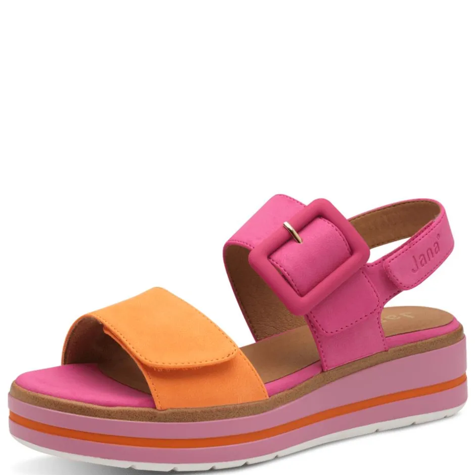 Women Jana Elenore Double Velcro Strap Sandal - Fuchsia Orange