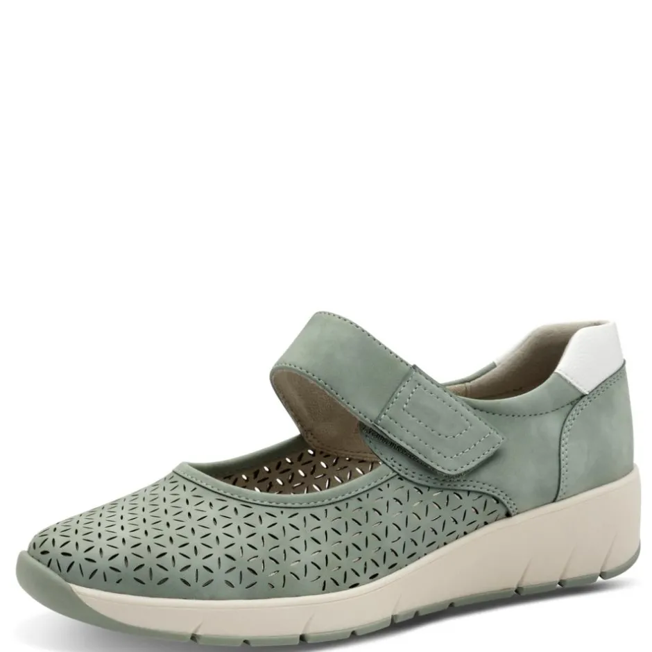 Women Jana Eloq Perforated Velcro Strap Shoe - Sage