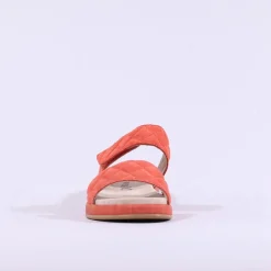 Women Caprice Elvana Low Two Strap Mule Sandal - Orange Suede