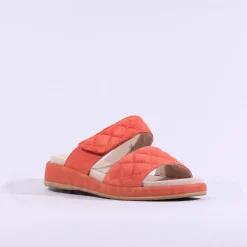 Women Caprice Elvana Low Two Strap Mule Sandal - Orange Suede