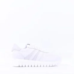 Women Tamaris Emma Platform Striped Trainer - White Combi