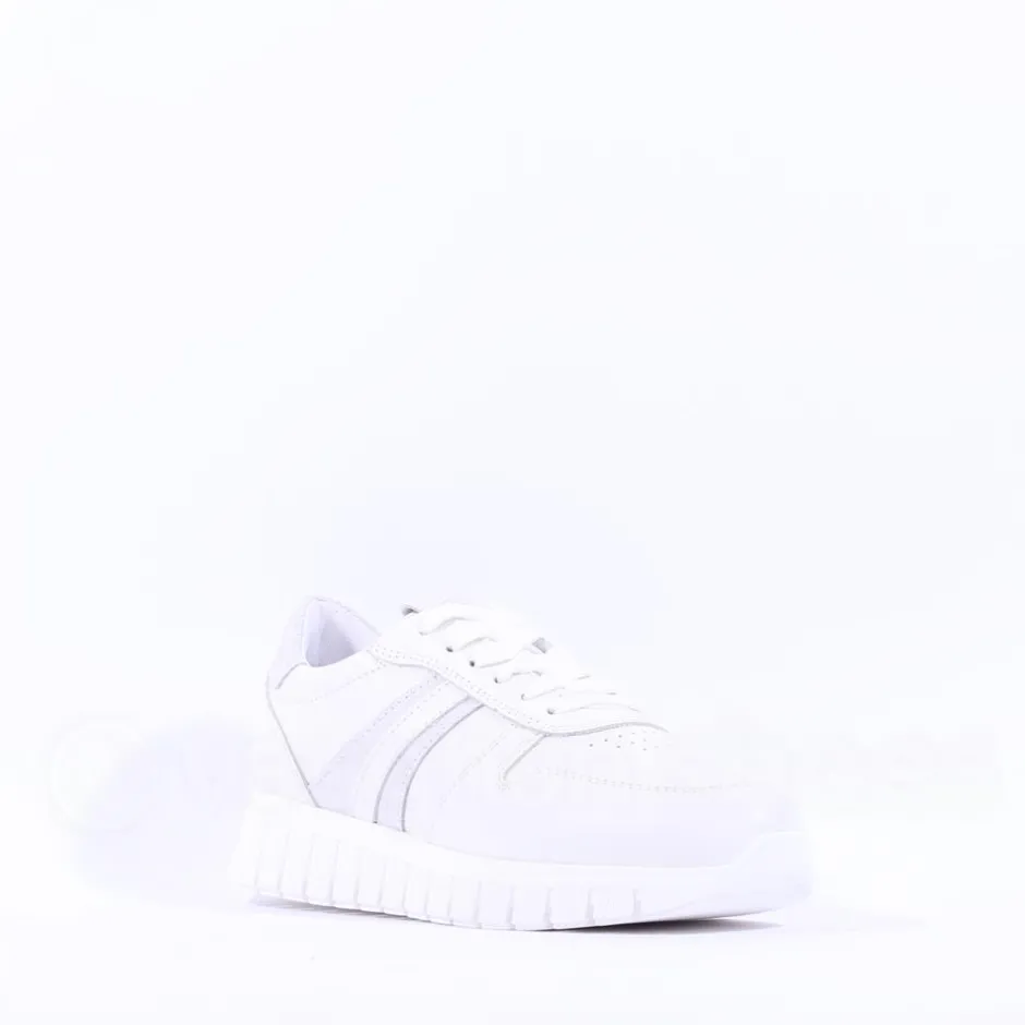 Women Tamaris Emma Platform Striped Trainer - White Combi