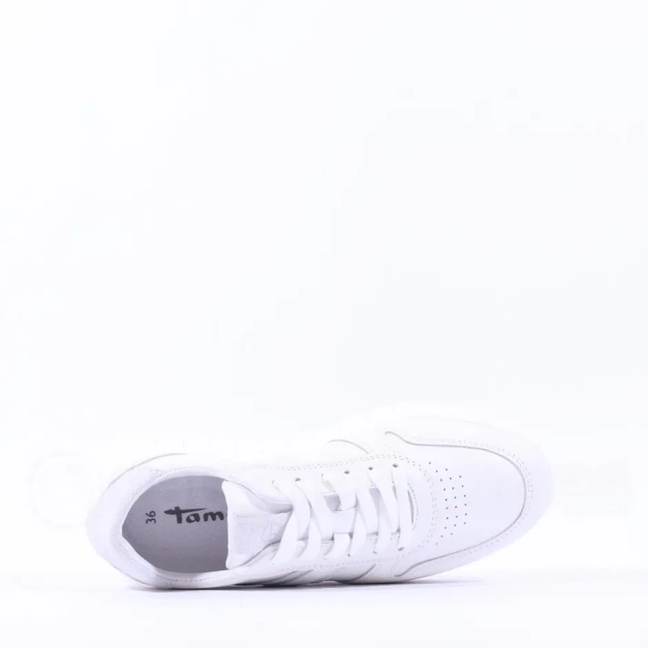 Women Tamaris Emma Platform Striped Trainer - White Combi