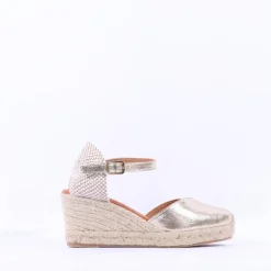 Women Wonders Ena Covered Espadrille Wedge - Gold Leather