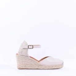 Women Wonders Ena Covered Espadrille Wedge - Ivory Leather