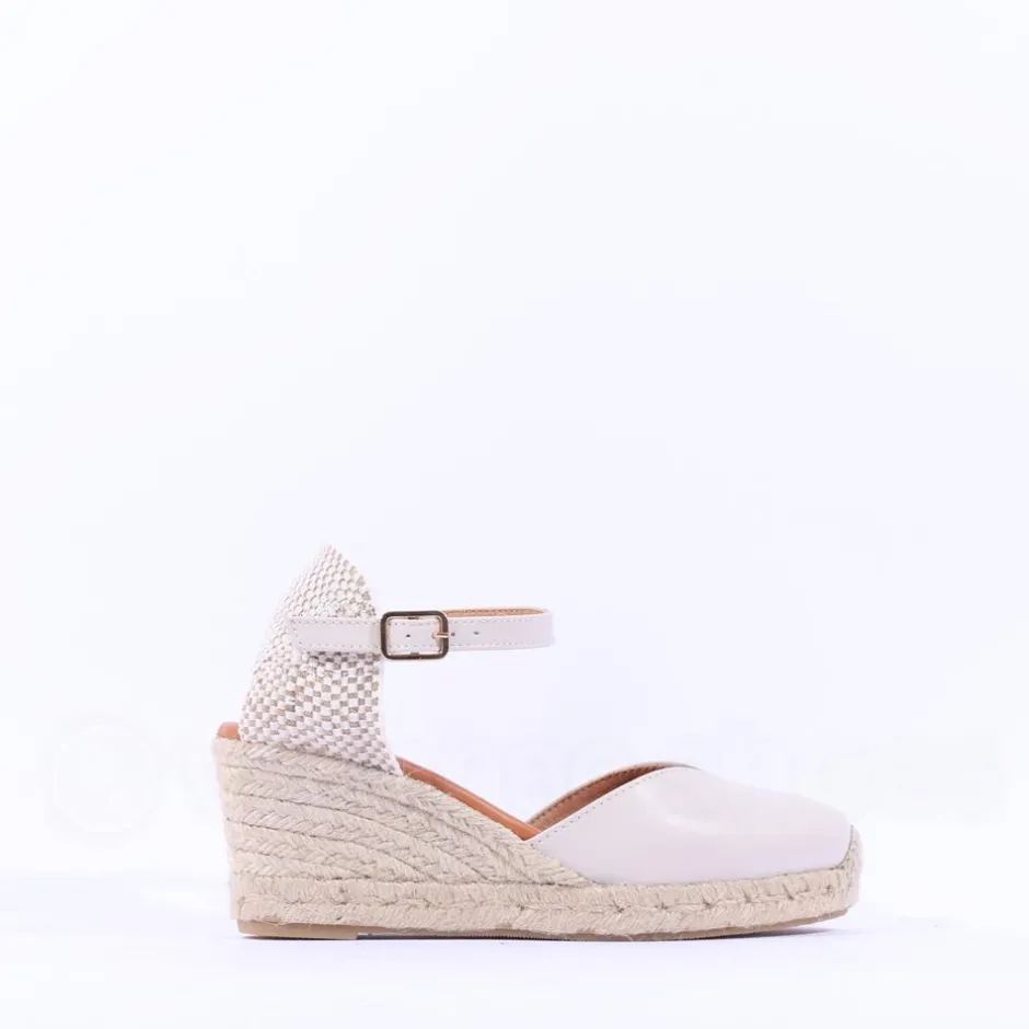 Women Wonders Ena Covered Espadrille Wedge - Ivory Leather