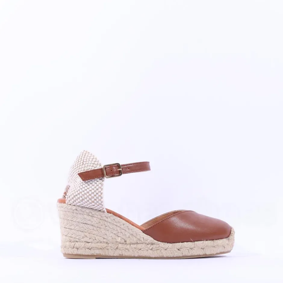 Women Wonders Ena Covered Espadrille Wedge - Cognac Leather