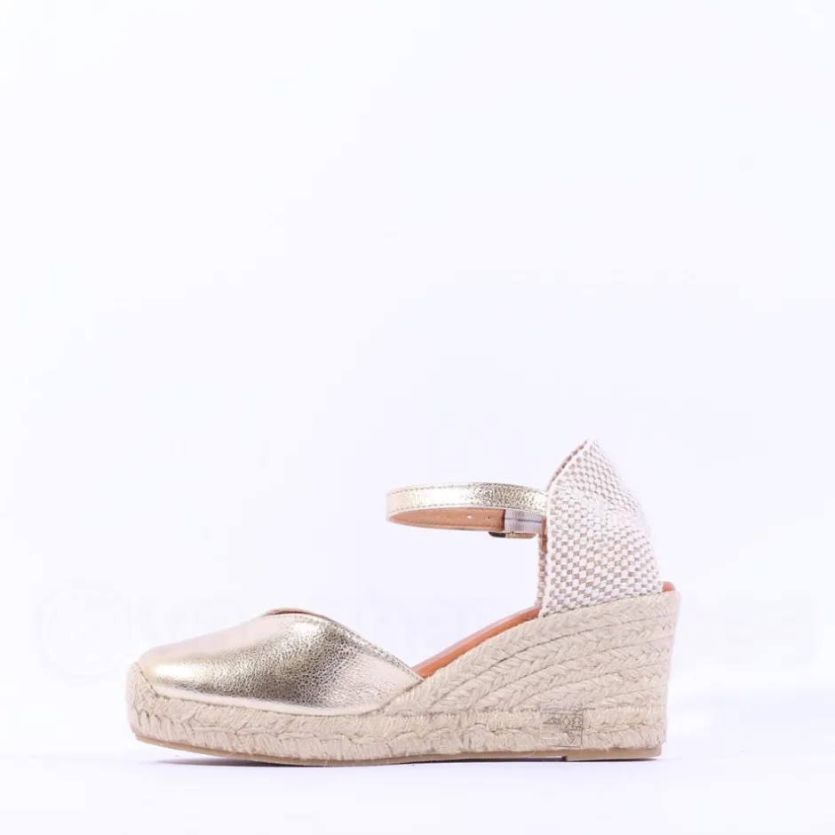 Women Wonders Ena Covered Espadrille Wedge - Gold Leather