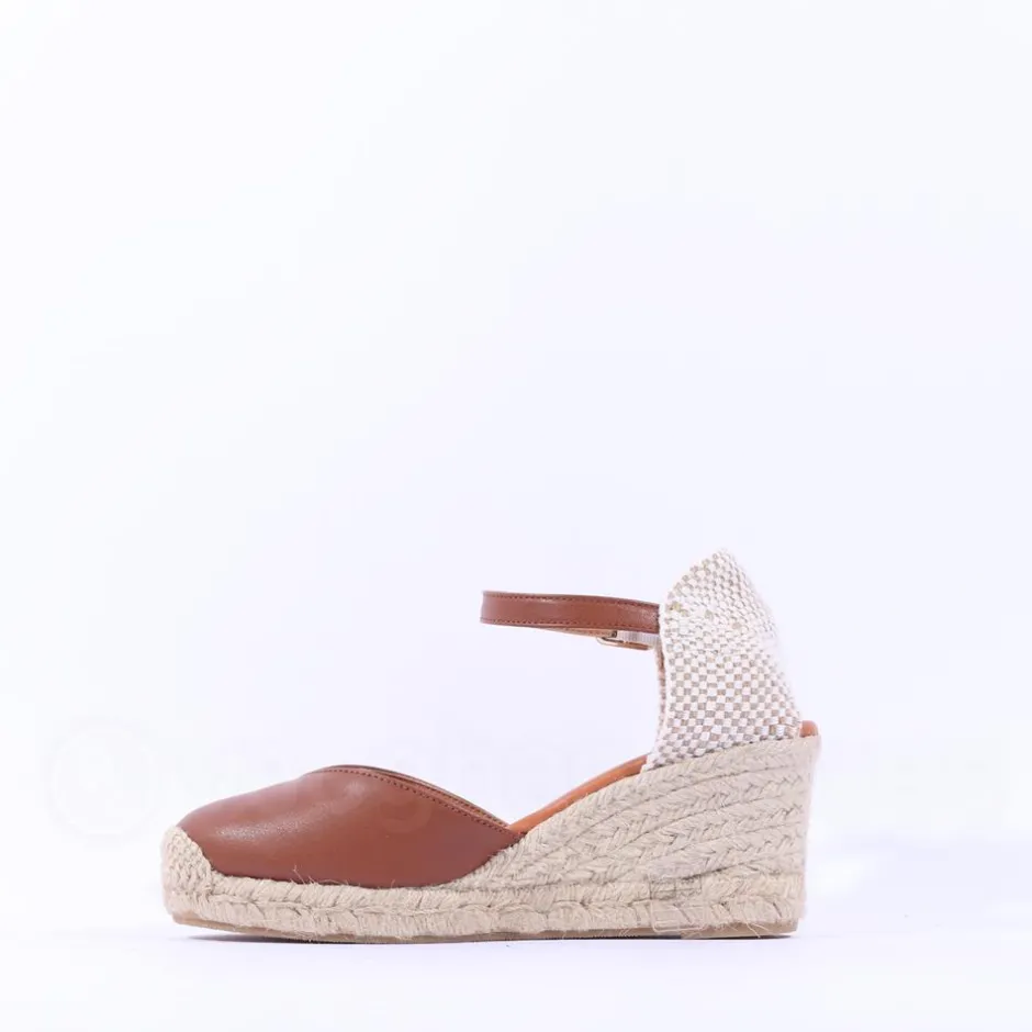 Women Wonders Ena Covered Espadrille Wedge - Cognac Leather