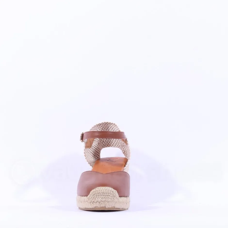 Women Wonders Ena Covered Espadrille Wedge - Cognac Leather