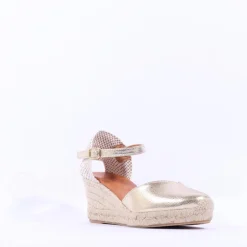 Women Wonders Ena Covered Espadrille Wedge - Gold Leather