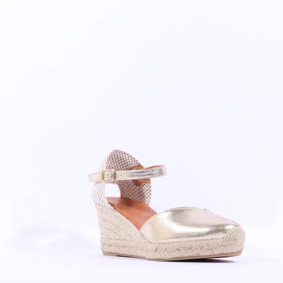 Women Wonders Ena Covered Espadrille Wedge - Gold Leather