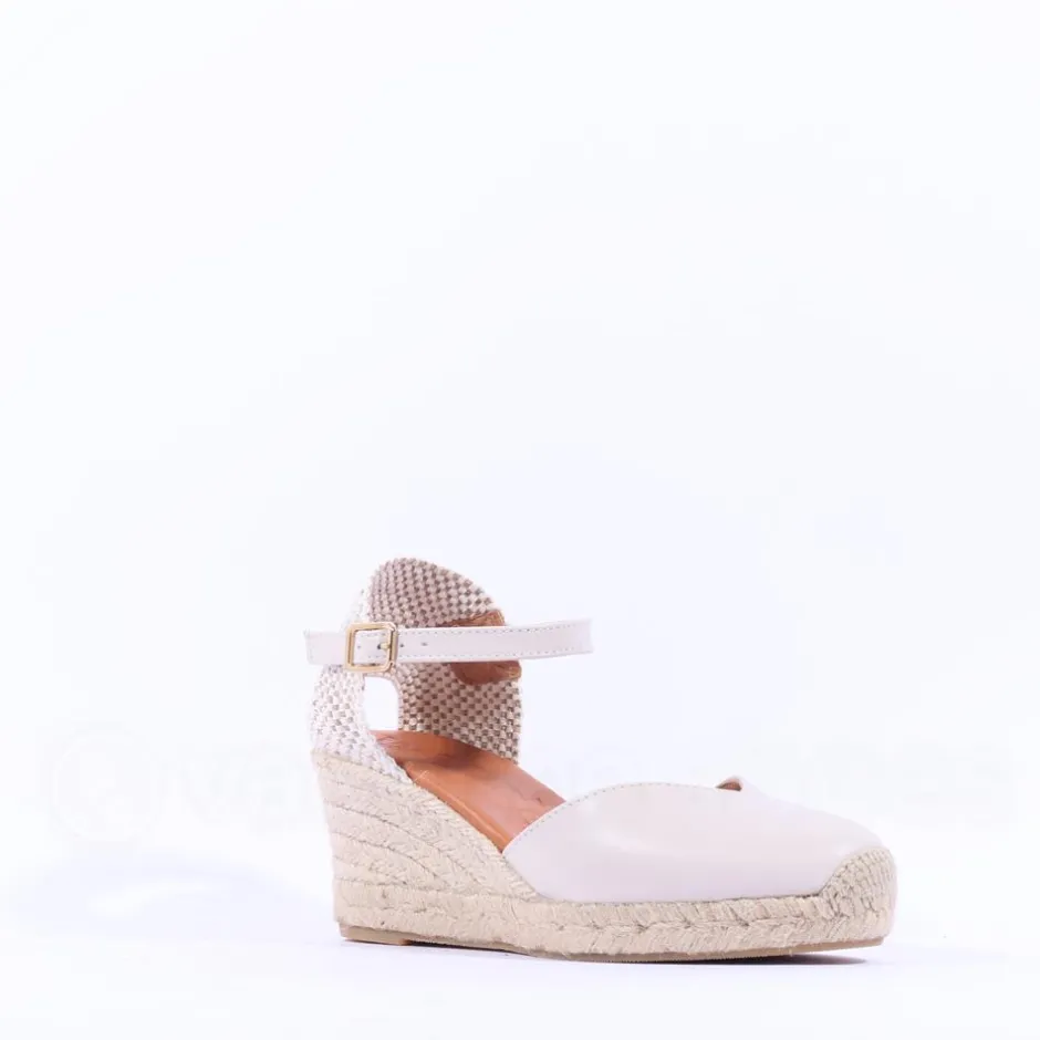 Women Wonders Ena Covered Espadrille Wedge - Ivory Leather