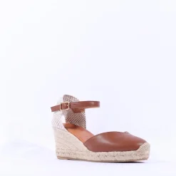 Women Wonders Ena Covered Espadrille Wedge - Cognac Leather