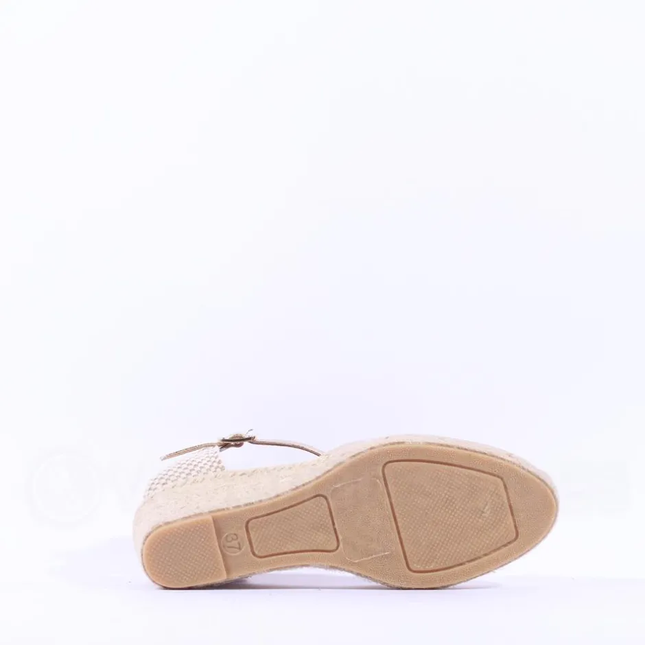 Women Wonders Ena Covered Espadrille Wedge - Gold Leather