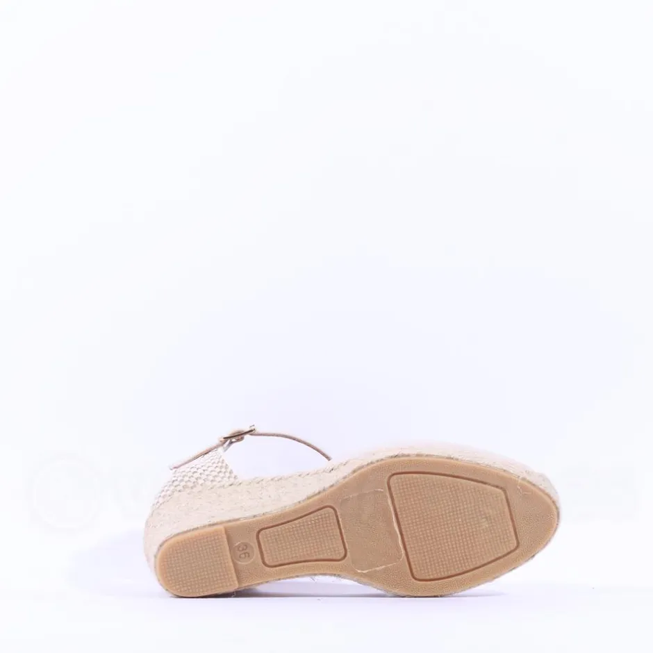 Women Wonders Ena Covered Espadrille Wedge - Ivory Leather