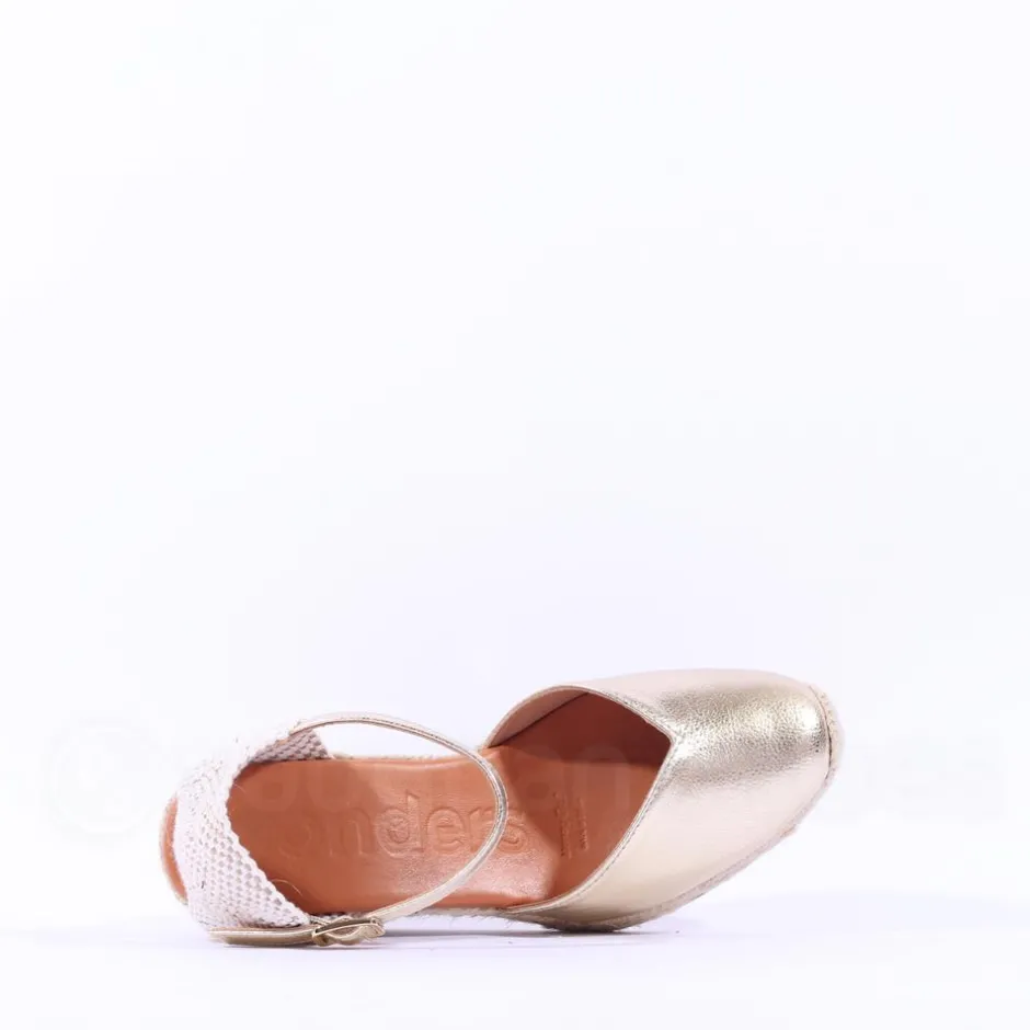 Women Wonders Ena Covered Espadrille Wedge - Gold Leather