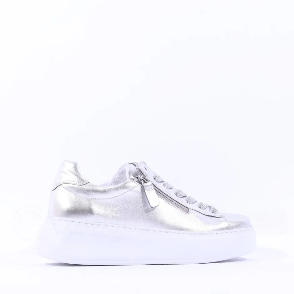 Women Gabor Epsom Light Platform Zip Trainer - Silver Leather