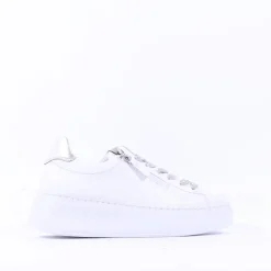 Women Gabor Epsom Light Platform Zip Trainer - Silver Combi