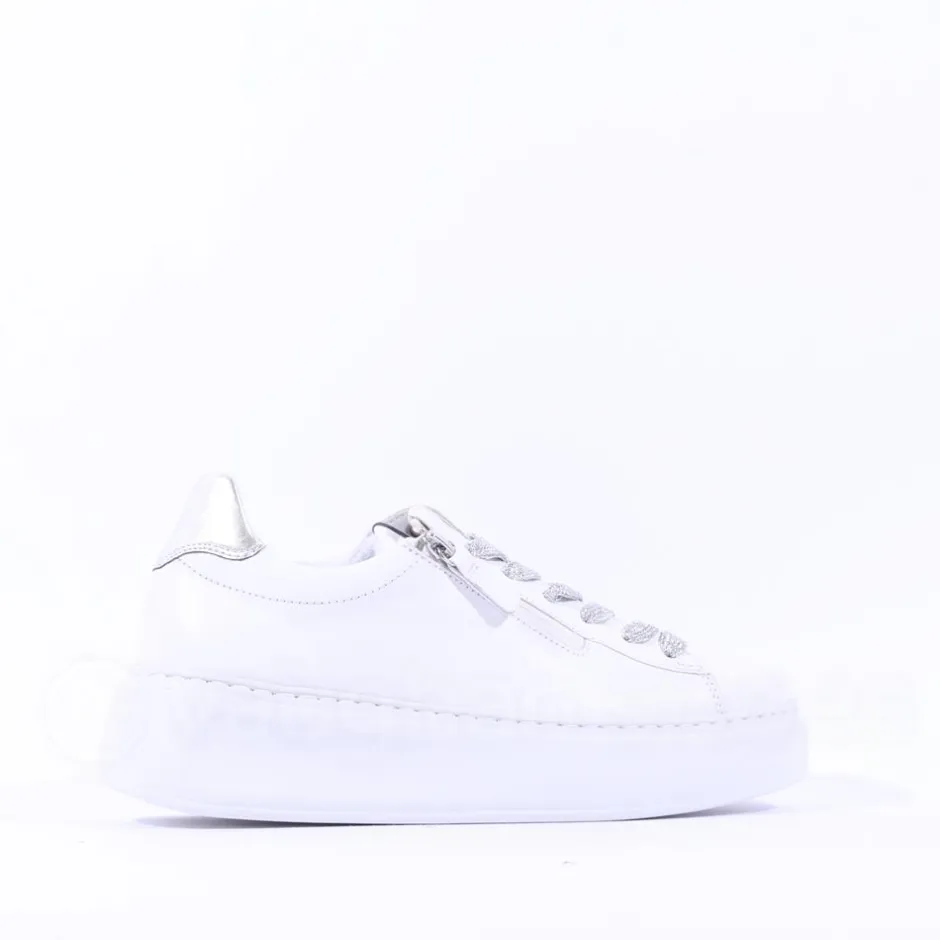 Women Gabor Epsom Light Platform Zip Trainer - Silver Combi