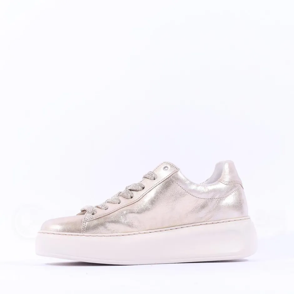 Women Gabor Epsom Light Platform Zip Trainer - Gold Leather