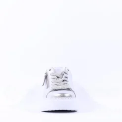 Women Gabor Epsom Light Platform Zip Trainer - Silver Leather