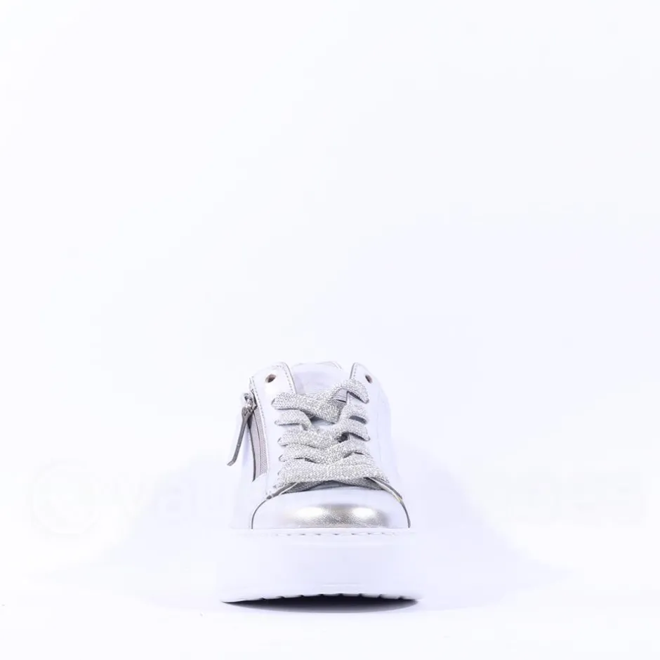 Women Gabor Epsom Light Platform Zip Trainer - Silver Leather