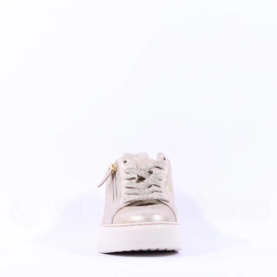 Women Gabor Epsom Light Platform Zip Trainer - Gold Leather