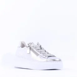 Women Gabor Epsom Light Platform Zip Trainer - Silver Leather