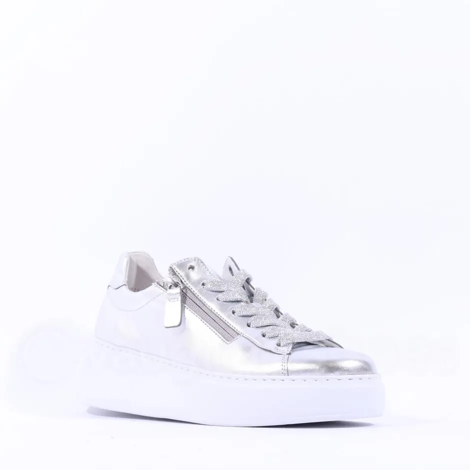 Women Gabor Epsom Light Platform Zip Trainer - Silver Leather