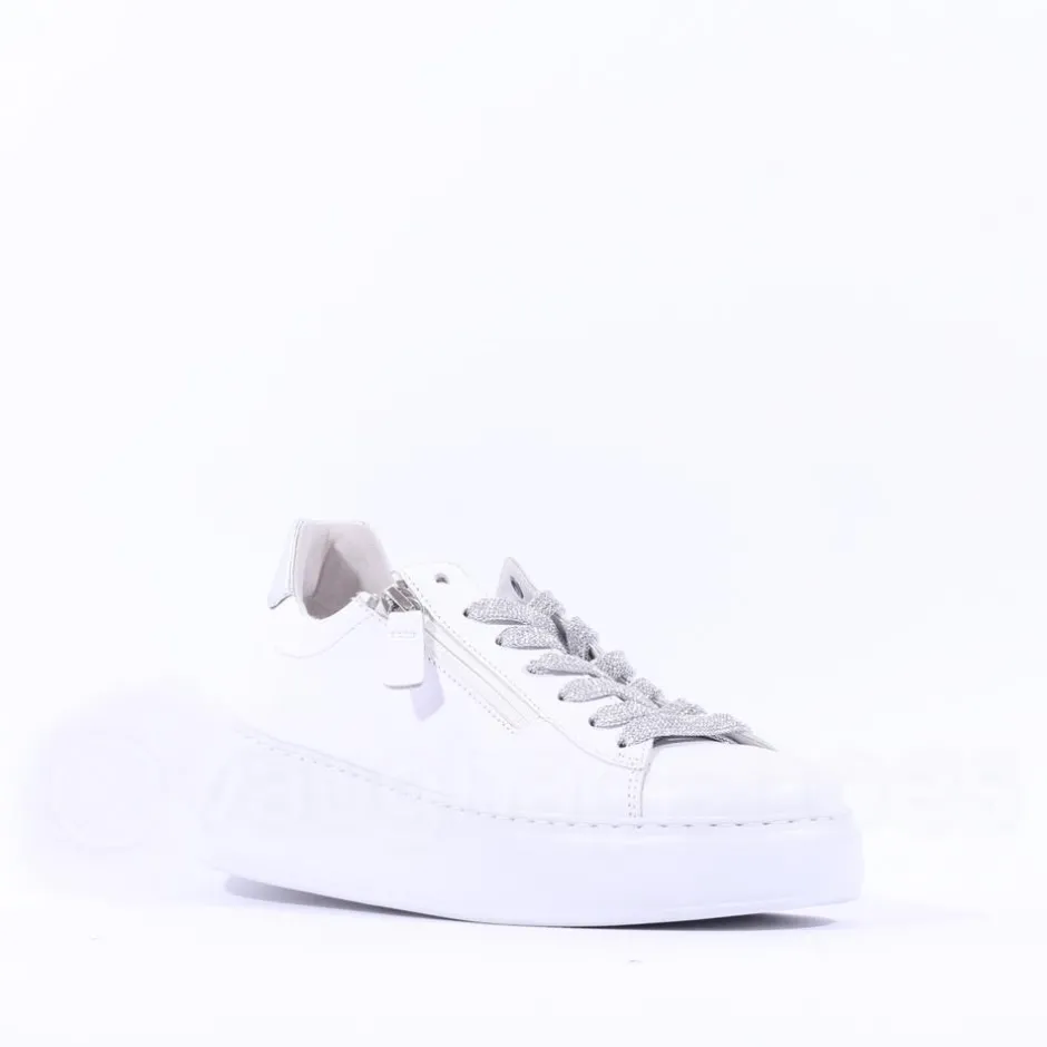 Women Gabor Epsom Light Platform Zip Trainer - Silver Combi
