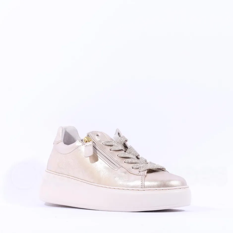 Women Gabor Epsom Light Platform Zip Trainer - Gold Leather