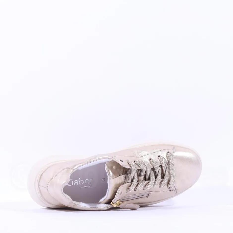 Women Gabor Epsom Light Platform Zip Trainer - Gold Leather