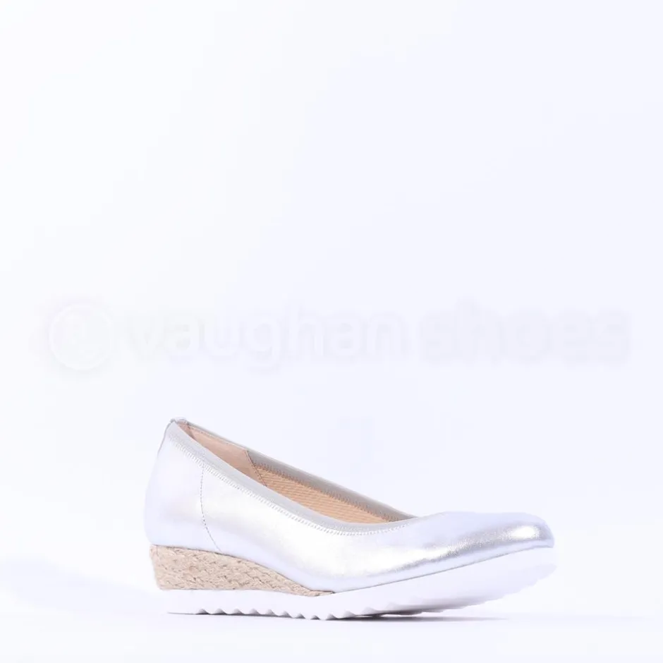 Women Gabor Epworth Espradrille Slip On Wedge - Silver Metallic