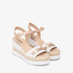 Women NeroGiardini Espadrille Trim Wedge Link - White Nude