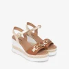 Women NeroGiardini Espadrille Trim Wedge Link - Tan Gold
