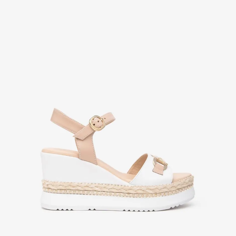 Women NeroGiardini Espadrille Trim Wedge Link - White Nude