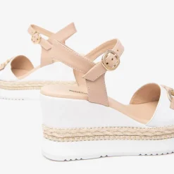 Women NeroGiardini Espadrille Trim Wedge Link - White Nude