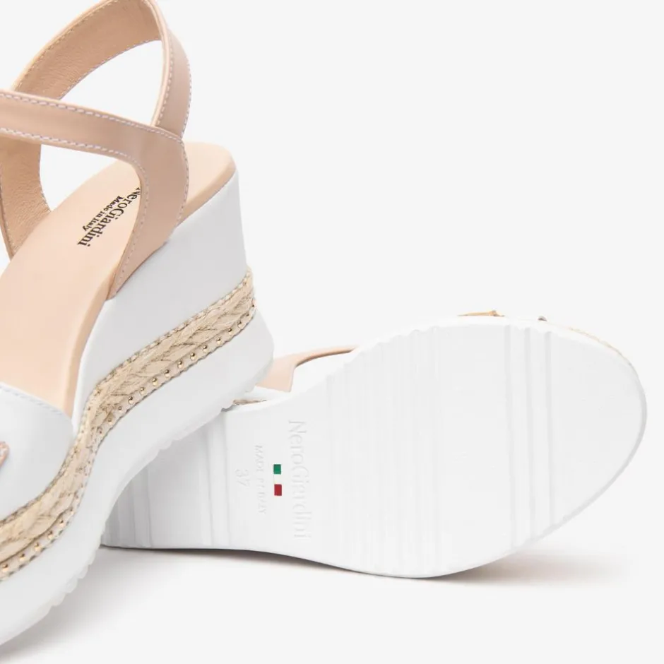 Women NeroGiardini Espadrille Trim Wedge Link - White Nude