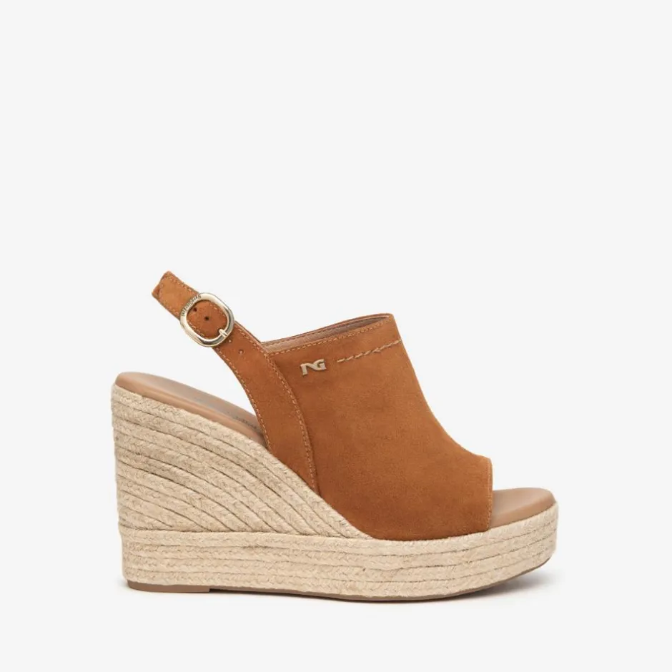 Women NeroGiardini Espadrille Wedge Slingback - Tan Suede