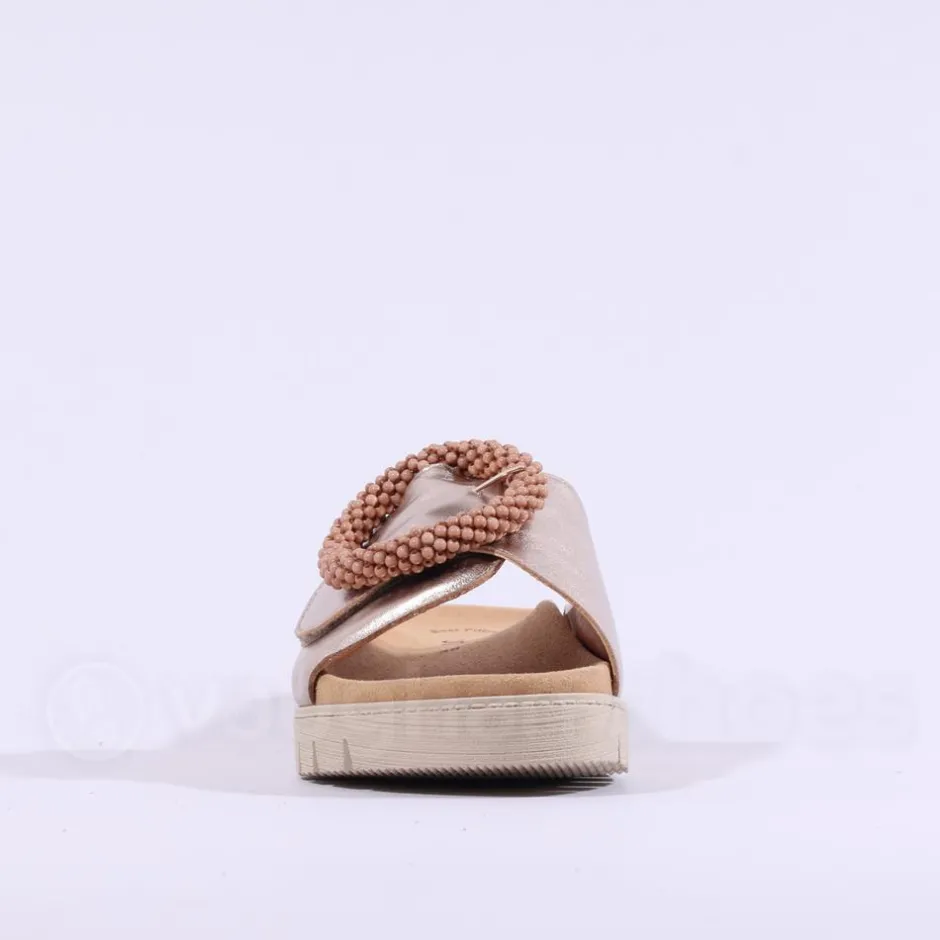 Women Gabor Everly Beaded Ring Velcro Mule - Gold Metallic