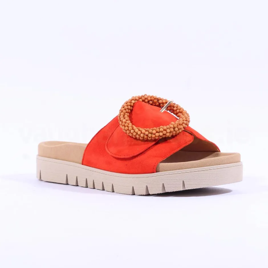 Women Gabor Everly Beaded Ring Velcro Mule - Orange Suede