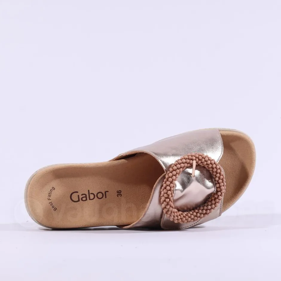 Women Gabor Everly Beaded Ring Velcro Mule - Gold Metallic