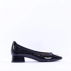Women Caprice Evita Low Heel Link Shoe - Black Patent