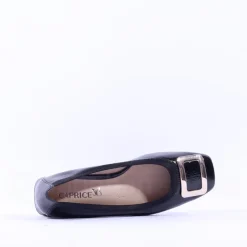 Women Caprice Evita Low Heel Link Shoe - Black Patent
