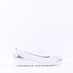 Women Caprice Faby Toe Cap Low Wedge Pump - White Silver